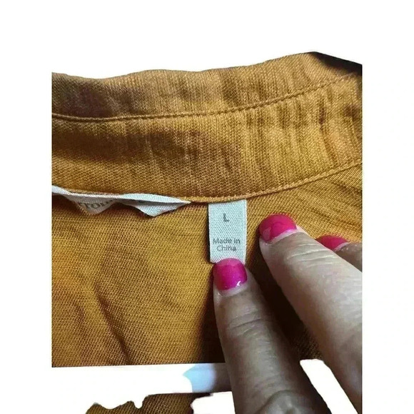 Soft Surroundings Mustard Color 3/4 Sleeves Button Front Top Large - Picture 3 of 9